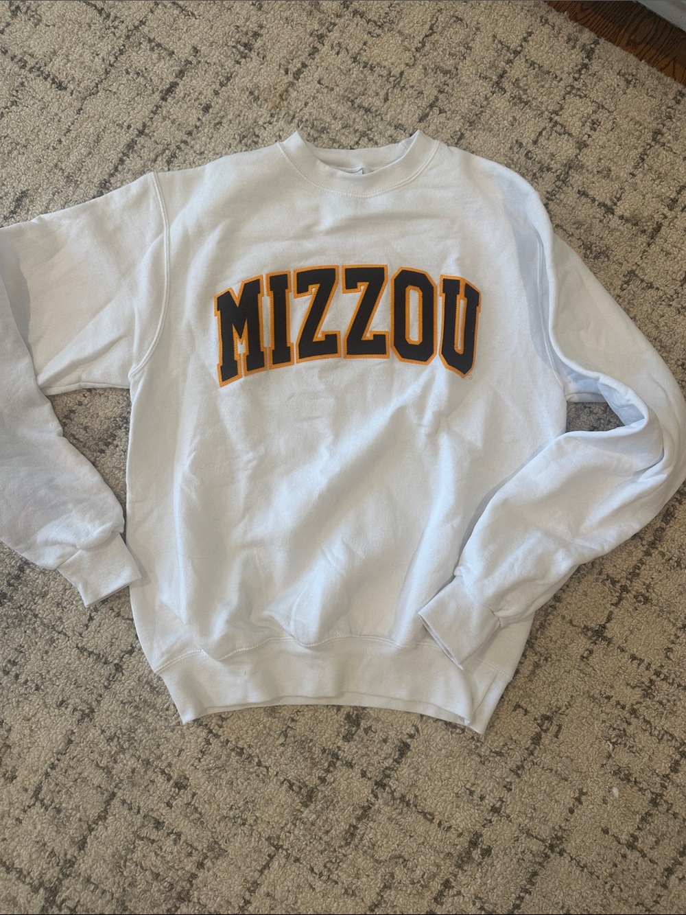 Champion White Crewneck Sweatshirt with Black & Gold MIZZOU Lettering